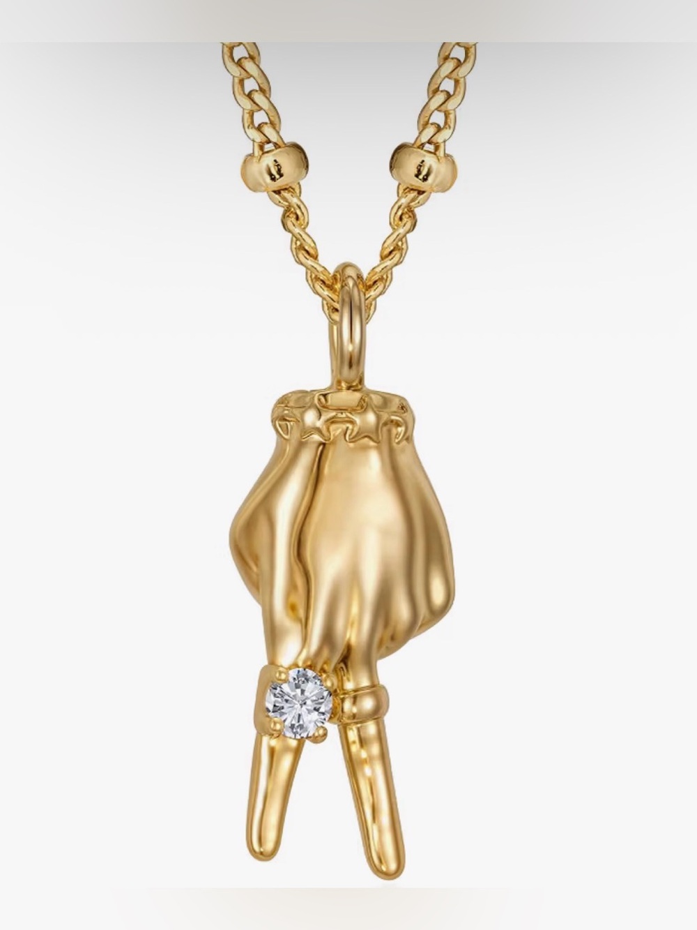 Gold Hand Charm Peace Sign Language ASL Necklace